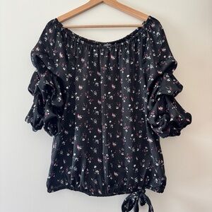 Vince Camuto Floral Black Off-Shoulder Bubble Top